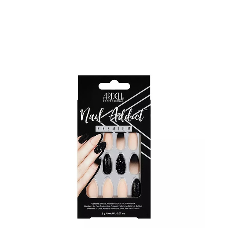 Ardell Nail Addict Premium Artificial Nail Set Black Stud & Pink Ombr x24