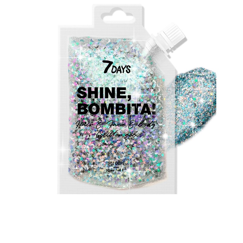 7days Shine, Bombita! Glitter Gel For Hair And Body Color 902 Dope 90ml