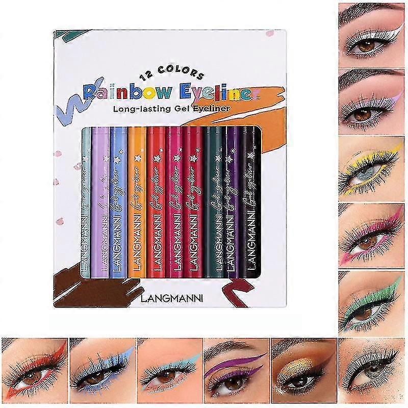 12 Color Eyeliner Set Matte Eyeliner Pencil Waterproof Colorful Liquid Eyeliner Kit