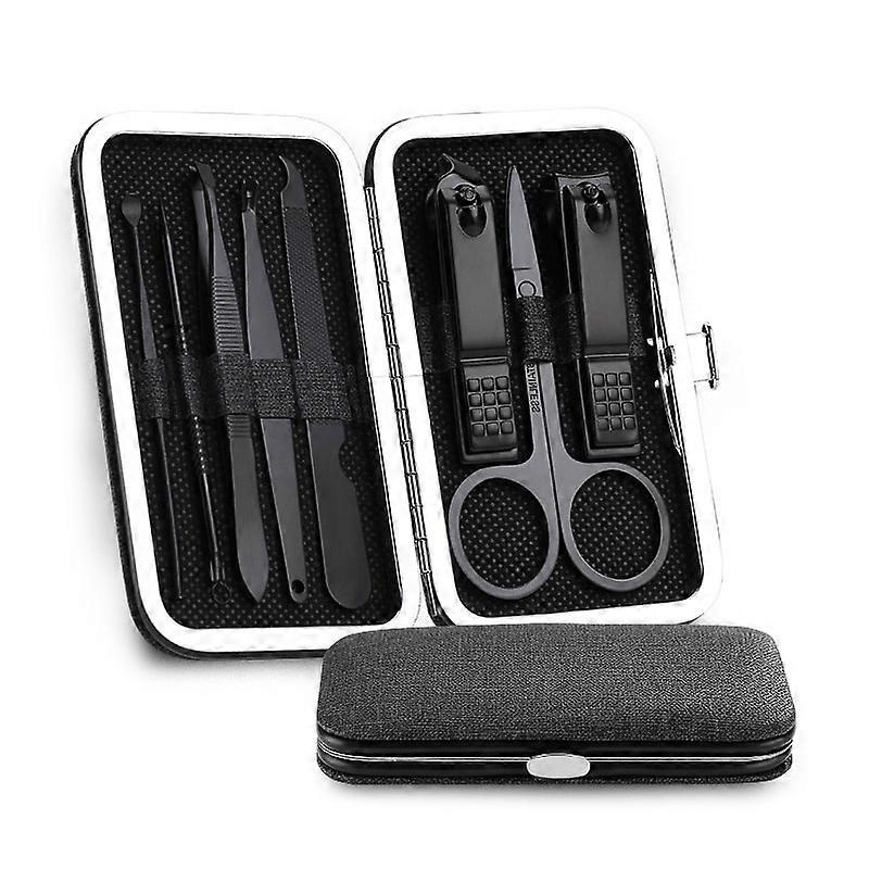 8 PCS Nail Clipper Kit Black Pink Stainless Steel High Hardness Curve Edge