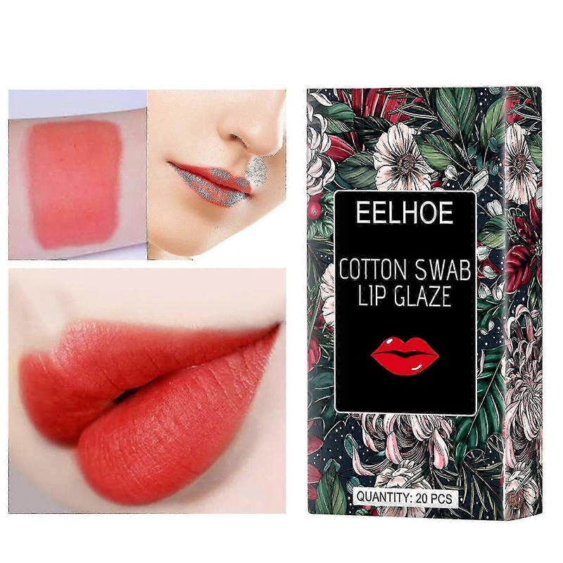 Eelhoe Cotton Swab Lip Gloss Cigarette Case Portable Creative Not Fade 0.15mlx20 Red Lipstick