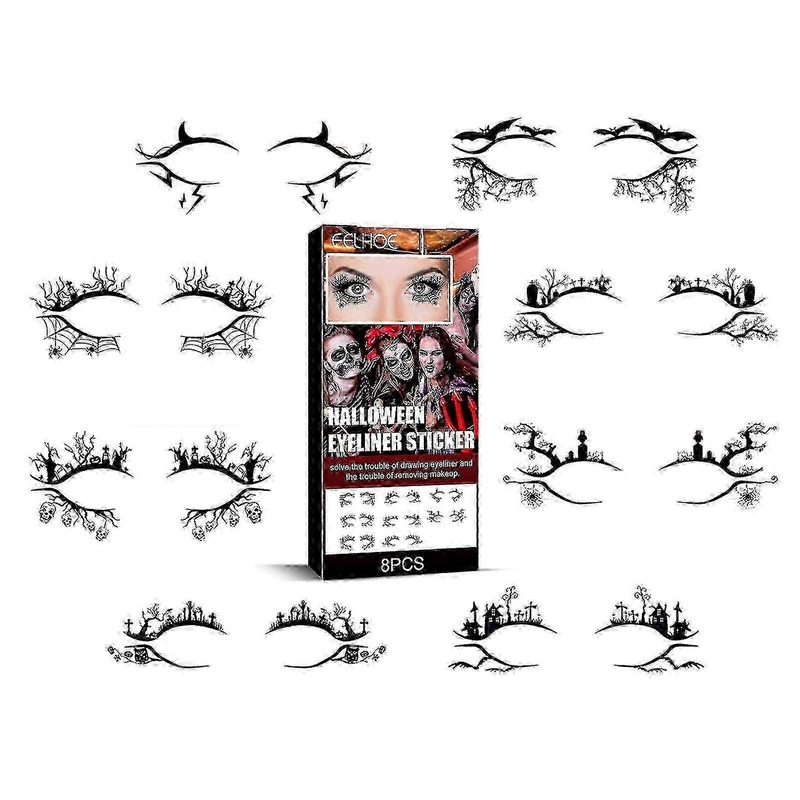 Eelhoe Halloween Eyeliner Sticker Horror Fashion Party Makeup Tool Bat Spider Decorative Eyeliner Eyeshadow Sticker -8408105974196