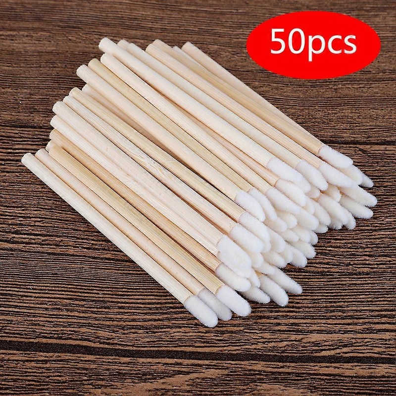 NEW HOT  50pcs Lip Gloss Wands Disposable Bamboo Handle Lip Brushes Lipstick Applicator Makeup Tool