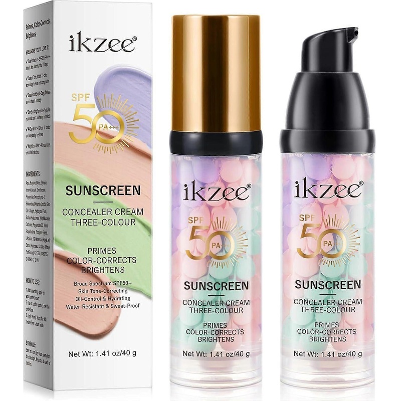 3 In 1 Primer for Face Before Makeup,SPF 50 Sunscreen Isolation Cream, One Step Color Correcting Primer,Moisturizing & Brightening and Water & Sweat R