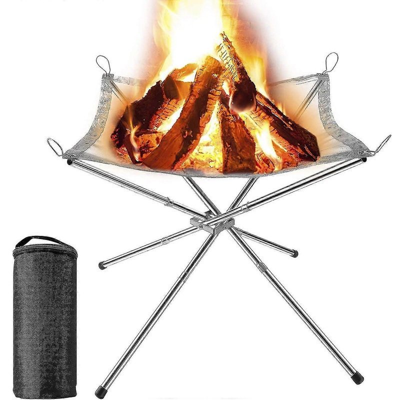 Portable Fire Bowls, Camping Foldable Stainless Steel Fire Basket, Stainless Steel Mesh Fireplace, Outdoor Firepit For Outside, Patio, Camping, Barbec