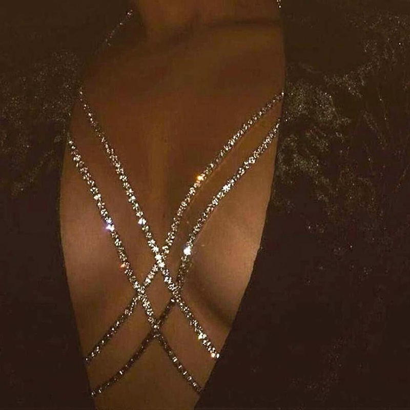 Body Chain Rhinestone Gold Cross Chains Bra Night Club Bikini Chain Body Accessories Jewelry