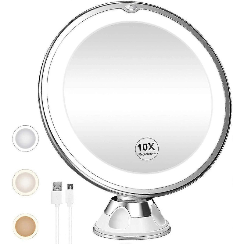 10x Magnifying Lighted Makeup Mirror, Rechargeable, 3 Color Modes Battery Models