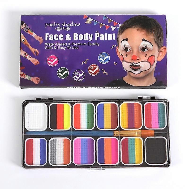12 Colors Face Body Painting Non Toxic Safe Water Paint Oil with Brush World Cup Christmas Halloween Makeup Party Face Paint