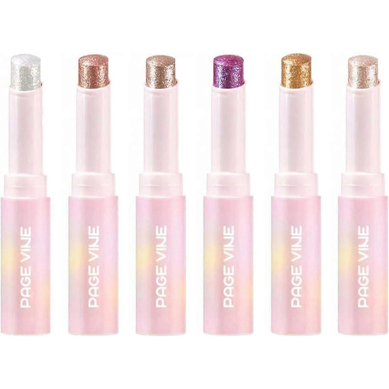 6Pcs Crystal Jelly Glaze Stick Crystal Jelly Highlighter Eyeshadow Stick Shiny Multi-coloured Pearlescent Shimmer Lip Balm Sparking Shine All in One