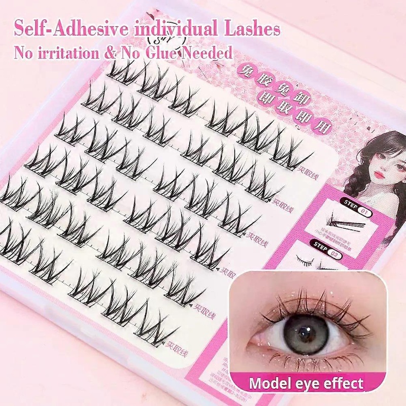 QSTY Cute Sweet Pre-Bond Technology press on lashes glueless DIY Eyelash Self Adhesive Realistic Eyelash Reusable