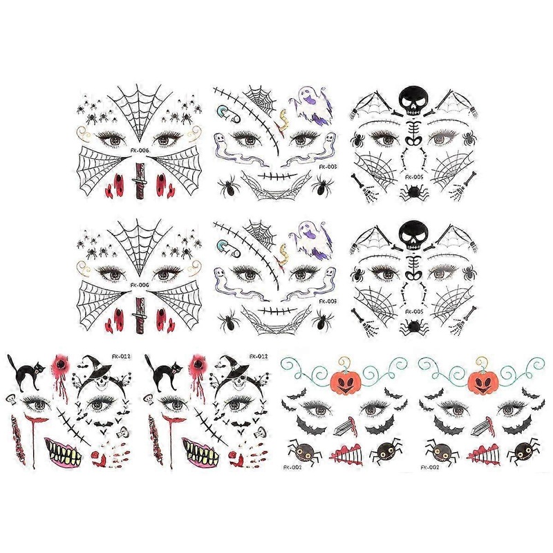 10 Sheets Kids Decor Halloween Face Tattoos Stickers Halloween Makeup Props Halloween Tattoo Face