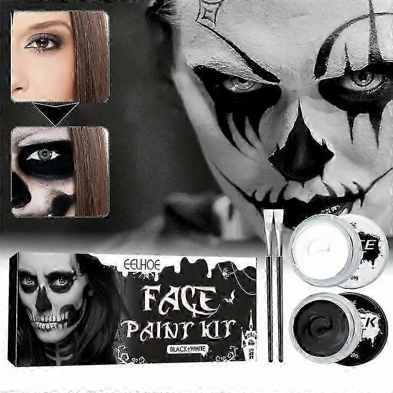 2025 Halloween Painting Halloween Makeup Face Paint Kit: Black And White Body Paint Set Special Effects Makeup Pigment Halloween Dress Up Party A Set