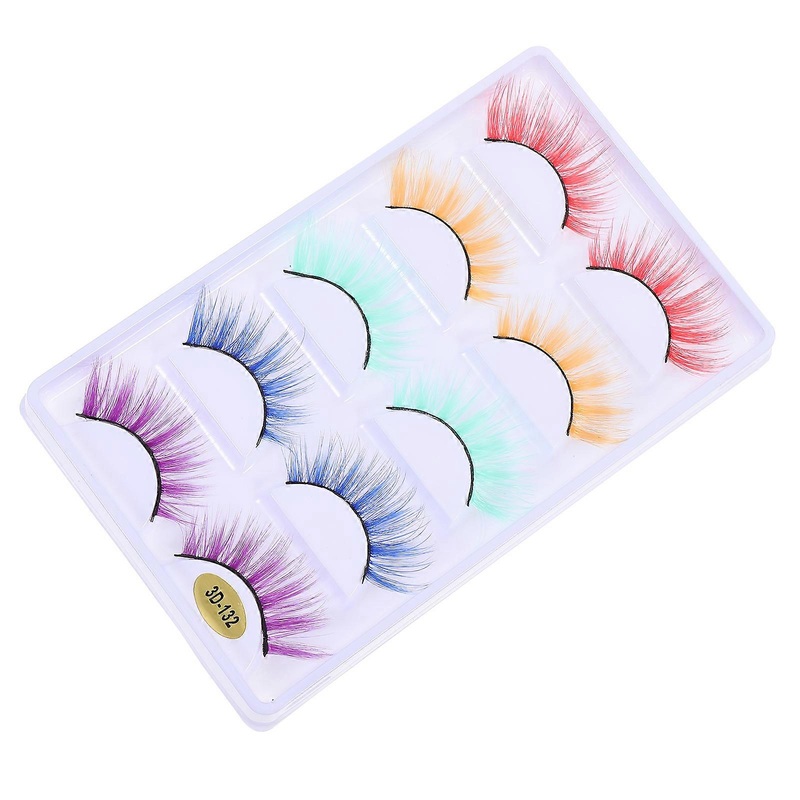3D Fiber Eyelashes Makeup Eyelash for Decor 5Pairs Colorful Fake Lashes