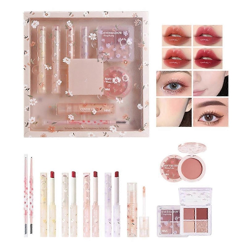 Makeup Kit set for Women, 8 Pieces Makeup Sets, 4 Color Lipsticks& Eyeshadow, Eyebrow Pencil, Concealer, Blush Palette for Beginners