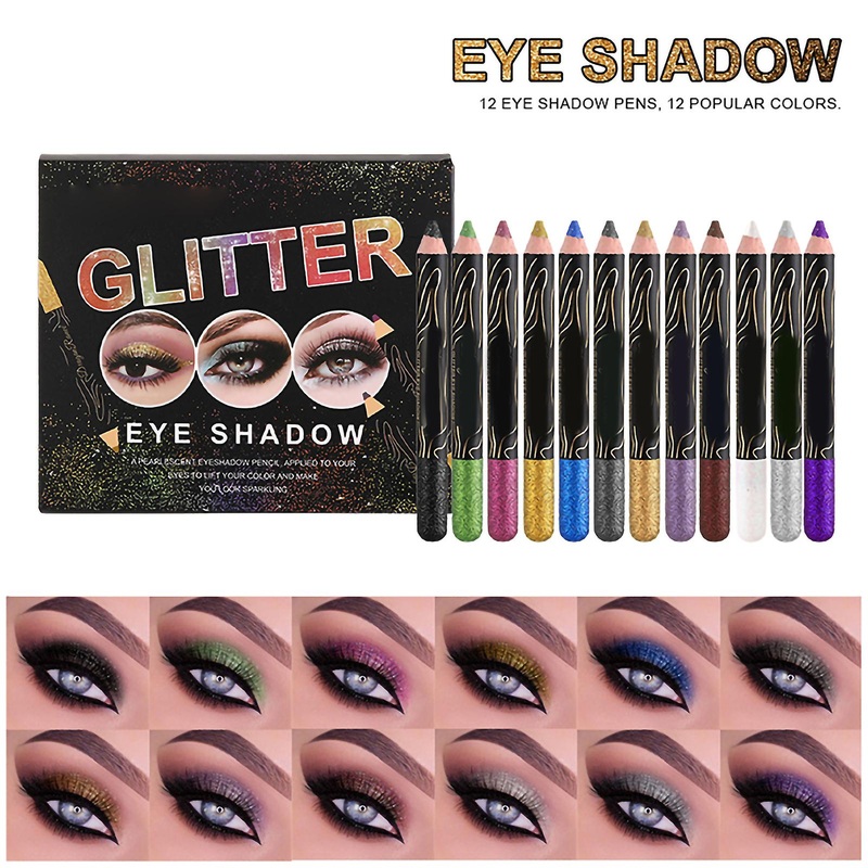 12 Colors Glitter Eyeshadow Pencil Set Colorful Eye Shadow Stick Long Lasting Eye Shadow Pen Professional Eyeshadow Makeup