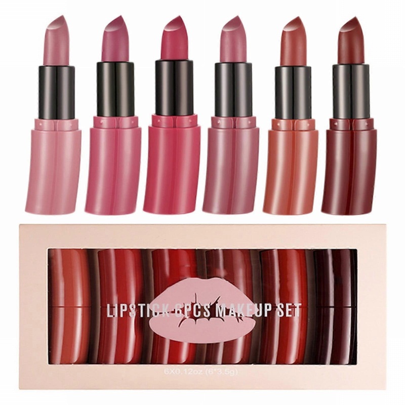 Zlezpi Lipstick Curved Lipstick Set 6 Color Nude Moisturizing Smooth Lipstick Lasting Lipstick Makeup Gift Box Set