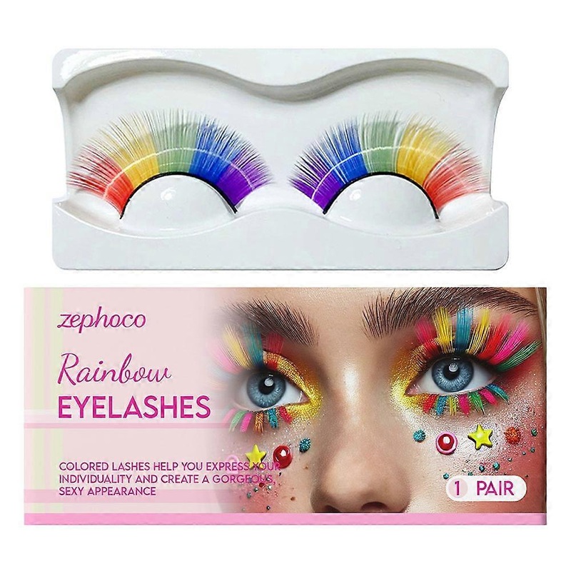 1-6PCS ZEPHOCO ZP-A02-0005-01 1 Pair Rainbow False Eyelashes Chemical Fiber Lashes for Halloween Par