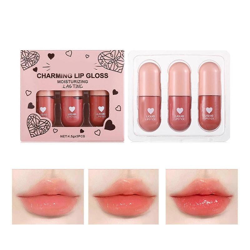 3pcs Hydrating Lightweight Lip Color Riched Pigmented Lip Glosses Moisturizing for Eye Catching Lips Makeup