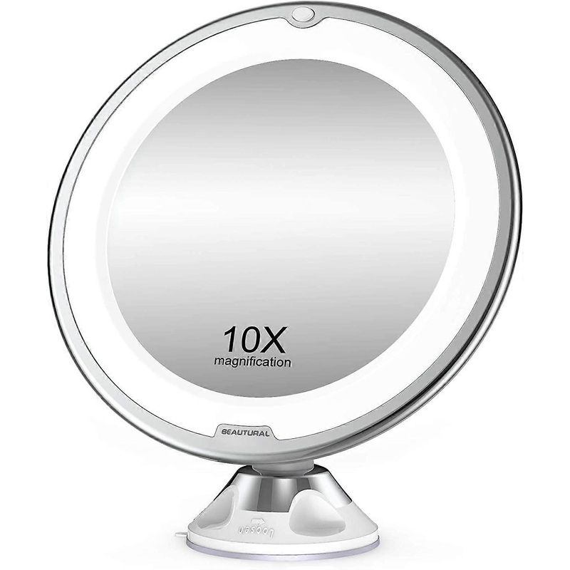 10x Magnifying Makeup Mirror with LED Lights 1 Ball Joint 360 Adjustable Attachment Portable Cosmetic Mirror, for Bathroom, Travel
