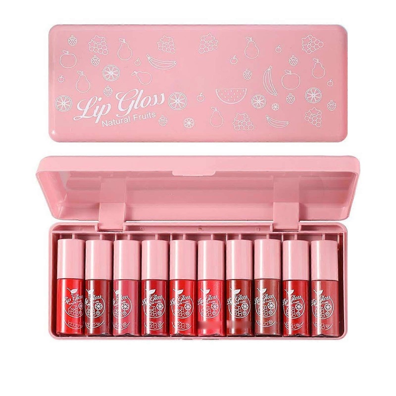 Lip Color Set Non Fading Cup Fruit Makeup Lip 10 Mini Set Box 3.5mlx10