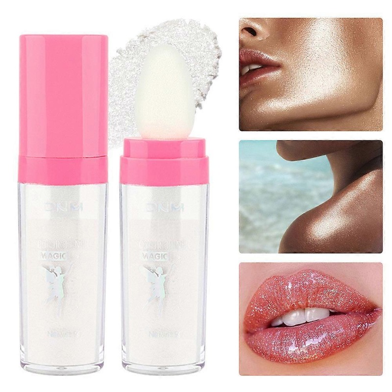 1pcs  Glitter Highlighter Powder  Stick Makeup Puff Stick Peal-Pink Diamond Eye Shimmer Body Glitter Highlighter Patting Loose Powder Color