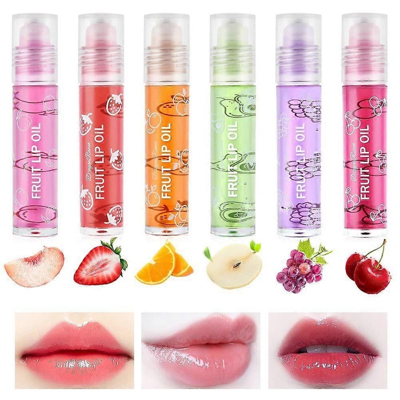 Pack of 6 Glitter Lip Gloss Roll On Lip Glow Oil Transparent Fruity Moisturising Lip Oil Lip Gloss for Long-Lasting Glossy Nourishing Lips