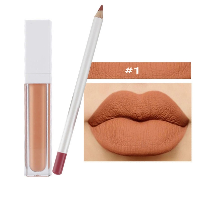 21-Color Lip Gloss Lip Gloss Pencil Lip Gloss SetLip Glaze Does Not Fade, Does Not Stick To The Cup Matte 2 Sets(1 Lip Pencil+ 1 Lip Glaze)