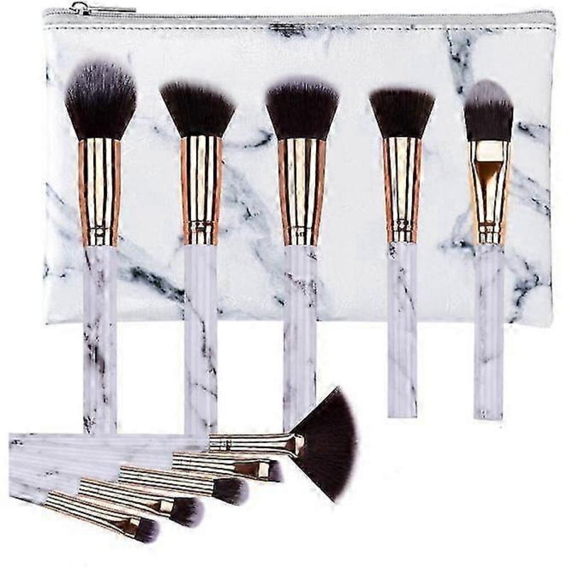10-pack Professional Makeup Brush Set, Marble Patterned Handle, Natural Soft and Odorless Synthetic Hair, Portable