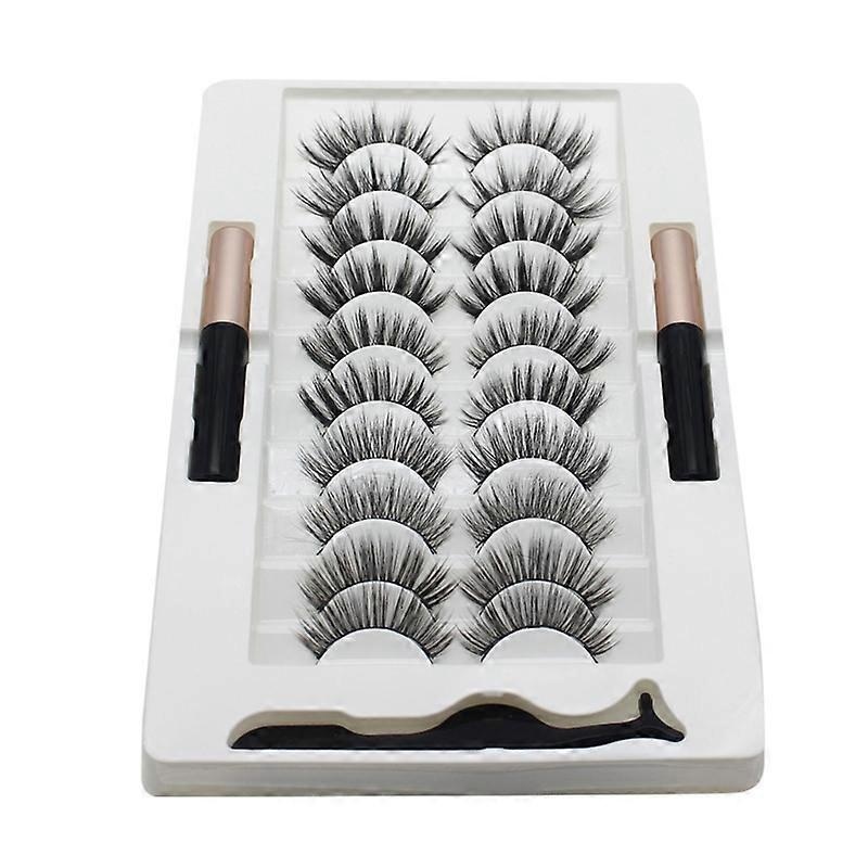 10 Pairs Magnetic Eyelashes and Eyeliner Kit, Reusable 3D Magnetic False Eyelash Extension
