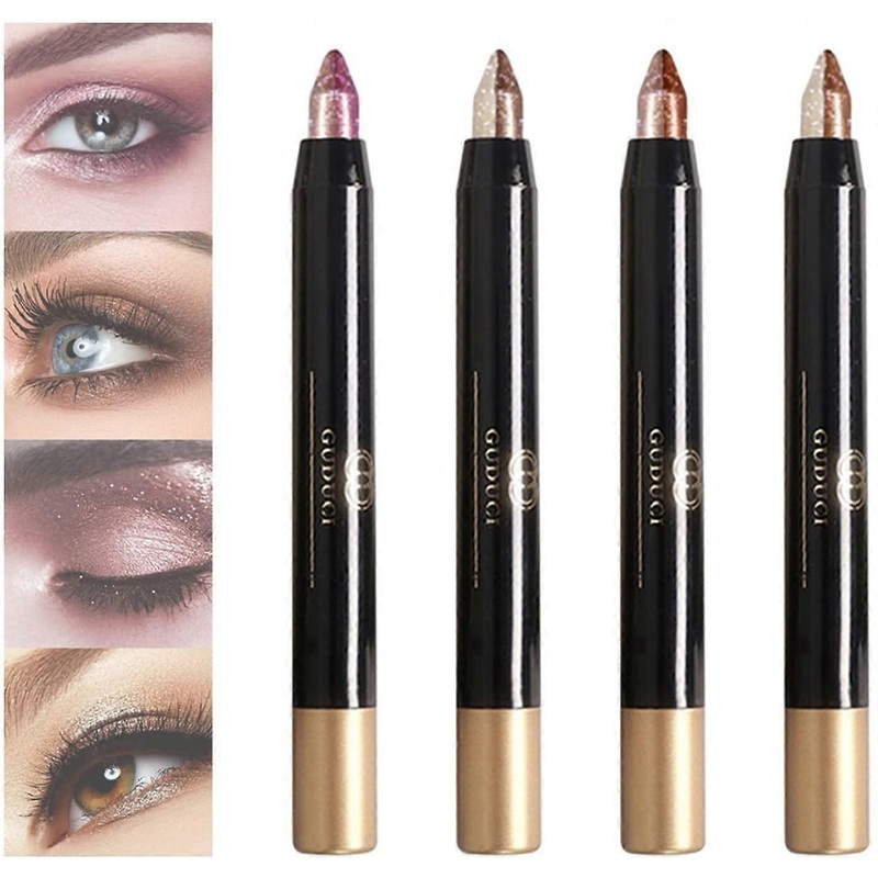 4PCS Glitter Eyeshadow Stick, Colorful Waterproof Long Lasting Two-Color Shimmer Gradient Eyeshadow Eyeliner Pen for Women