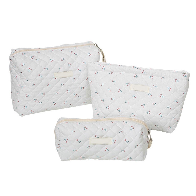 3 Pieces/Set Travel Makeup Bag Set Flower Print Cosmetic Bag Handheld Toiletry Bag Pen Bag Large Capacity Wash Bag  small white cherries