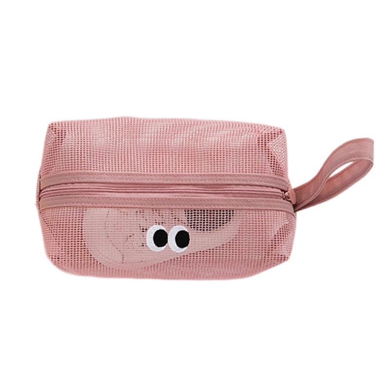 Makeup Bag Mesh Toiletry Bag Cute Big Eye Cosmetic Storage Bag for Personal Care Stationery Case Waterproof Pencil Case  Pink