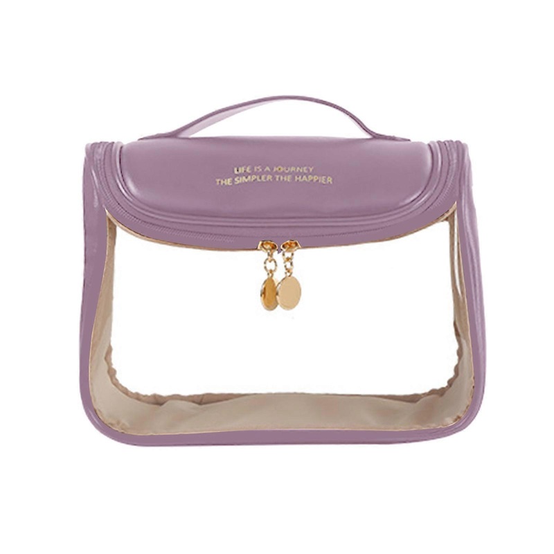 Portable Travel Makeup Bag Large Capacity Clear Cosmetic Bag Waterproof Bathroom Washbag Toiletry Organizer for Women  Purple