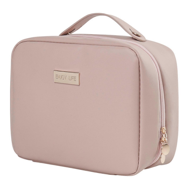 PU Leather Cosmetic Bag Handheld Travel Makeup Bag Large Capacity Cosmetic Bag Toiletry Bag Makeup Storage Bag Wash Bag  Pink