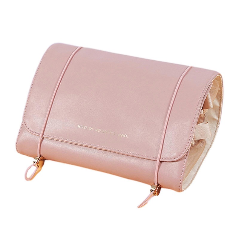 PU Makeup Bag Roll Up Toiletry Bags Cosmetic Storage Bag for Home Travel Detachable Makeup Bag for Personal Care Handbag  Pink