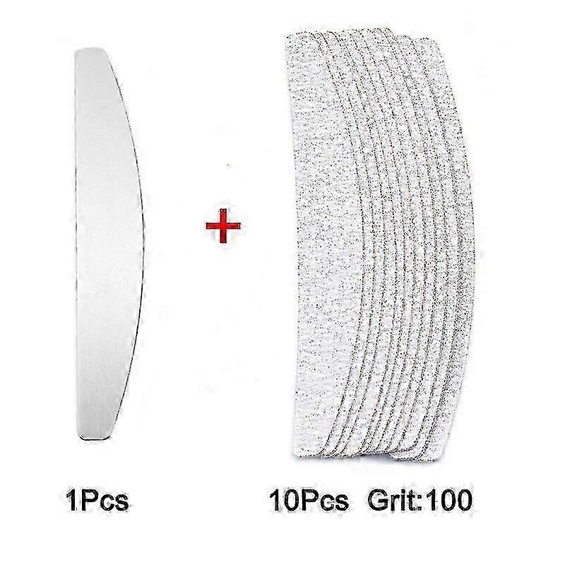 10Pcs Half Moon Sandpaper 80-240 Grit Nail File Buffer for Manicure – Grey 100G Metal