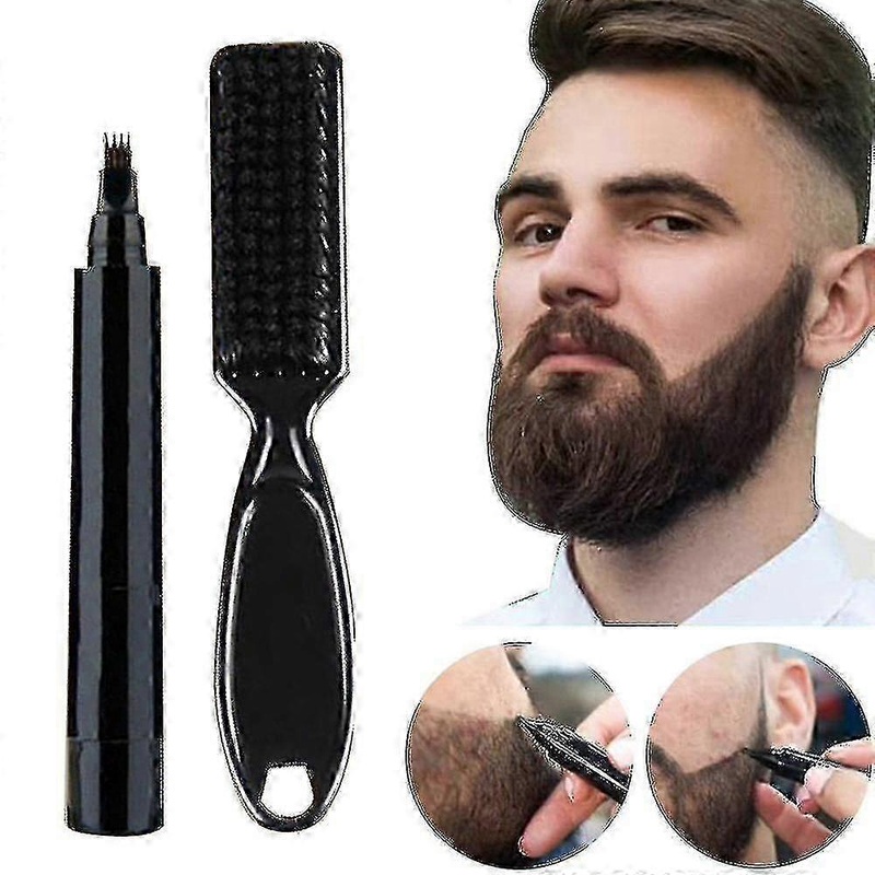 Beard Pen Beard Filler Pencil Beard Enhancer Waterproof Moustache Coloring Shaping Tools Hair Pencil(2pcs-black