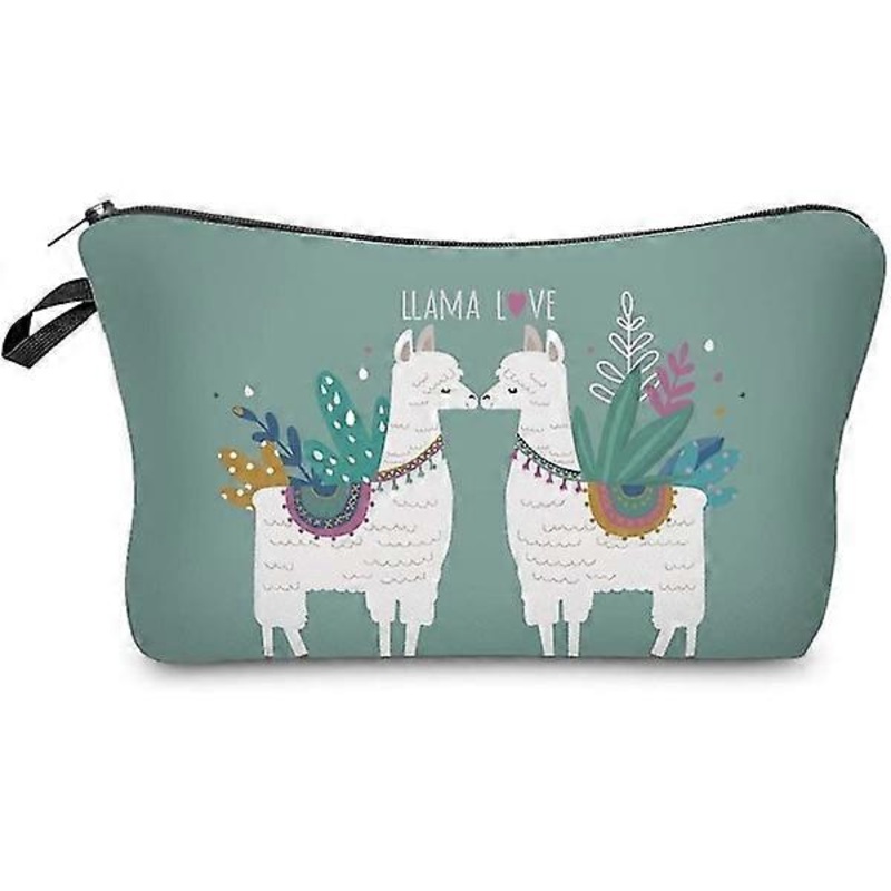 Water-resistant cute small makeup bag, stylish print cosmetic bags Case (llama gifts)