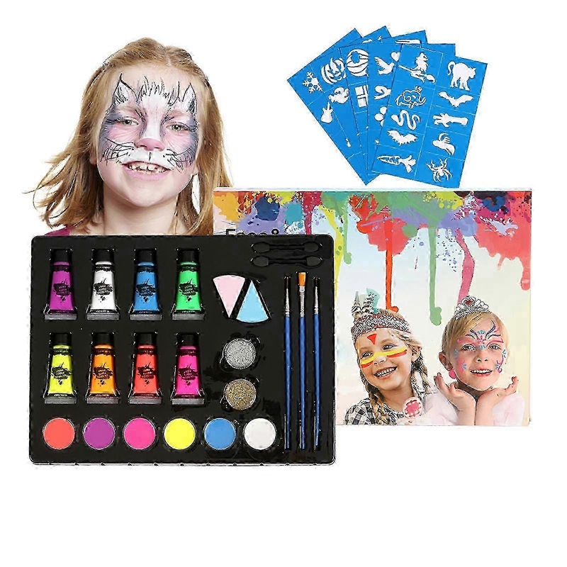 Professional Face Paint Kit Makeup Palette 50 Stencils 6 Facepaints