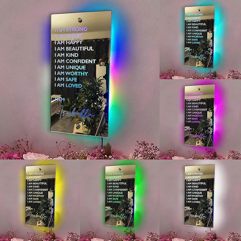 Women’s Personalized Affirmations Mirror Led Light I Am Smart I Am Beautiful I Am Happy I Am Confident Girls Women Teen Quote Inspirational| Motivatio