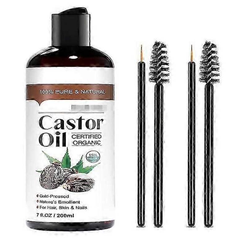 Organic Castor Oil 100% Pure and Natural Premium Grade for Hair Growth, Eyelashes and Eyebrows,Hexane-Free