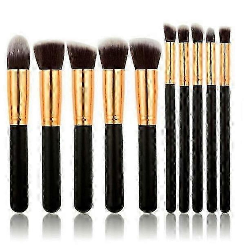 10pcs Pro Makeup Brush Set Black Gold for Cosmetics