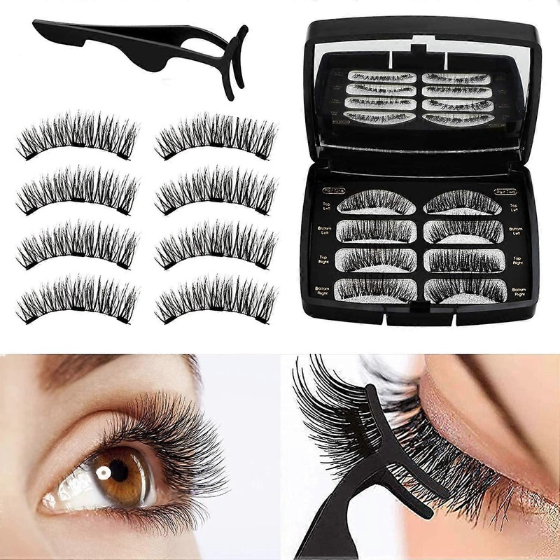 Magnetic Eyelashes, Reusable 3D Magnetic False Eyelashes , No Glue 3 Magnets Natural Look Eyelashes Extensions with Tweezers 2 Pairs