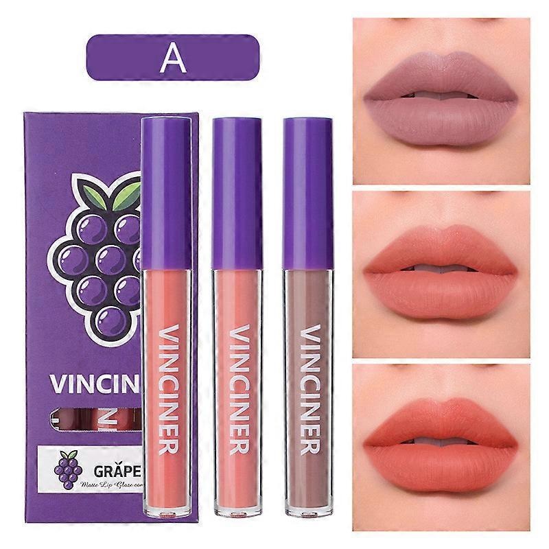3Pcs Lipstick Set, 3 Fruit Lip Glaze Set, Mist Face Matte Non-stick Cup Liquid Lipstick, Lasting Moist Lip Gloss, 15ml HarmonyHub443