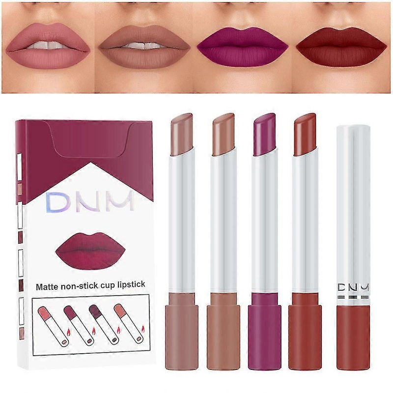 4 Colors Matte Little Smoke Lipstick Pack Set Tube Nude Red Lips Long Lasting Waterproof Lipstick