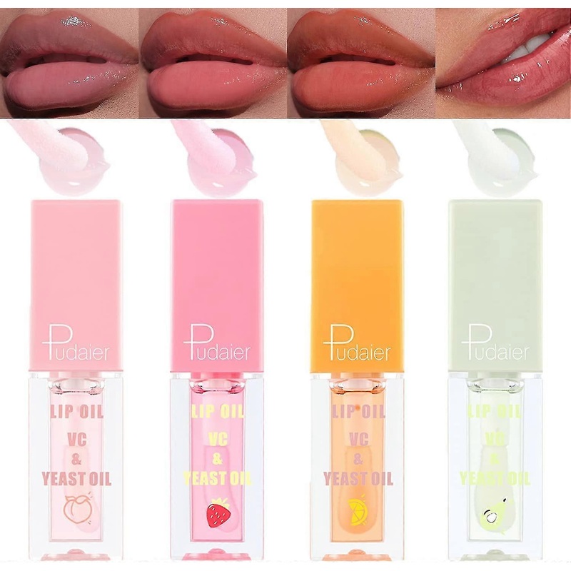 4pcs Hydrating Lip Oil Clear,fruit Plumping Lip Gloss Natural Lip Balm Lip Care Transparent Toot Lip Oil