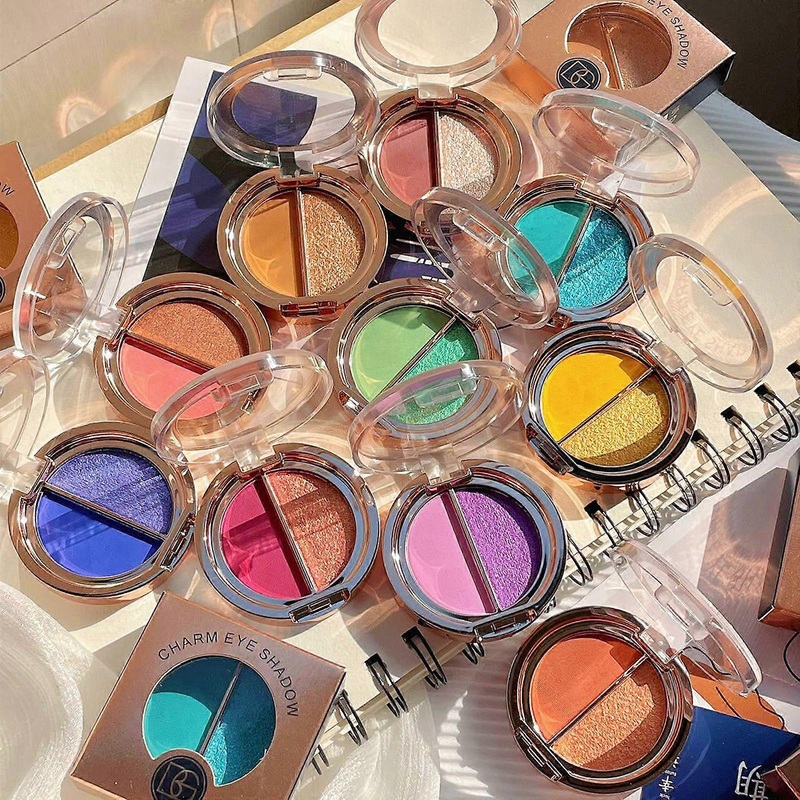 BEAUTY GLAZED Double Colors Eyeshadow Palette High Pigmented Glitter Matte Eyes Shadow Portable 02