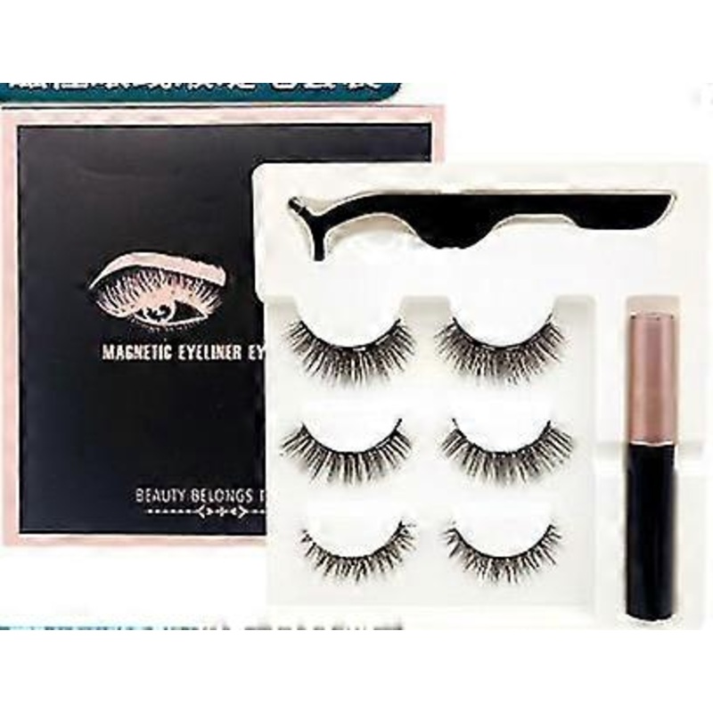 3 Pairs Magnetic Eyelashes 3D Mink Makeup Lashes Eyeliner Tweezers Set Natural False Short Faux Cils