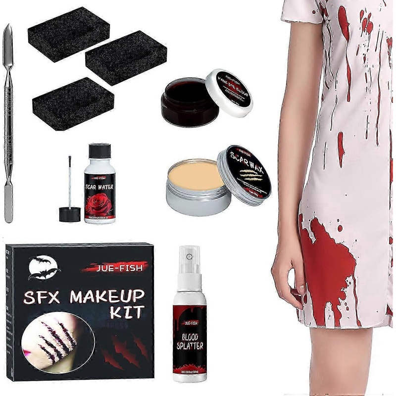 Halloween Makeup Kit, Professional Face Body Painting, Halloween Wound Scars Wax Makeup, Fake Scab Blood Spatula for Cosplay Parties