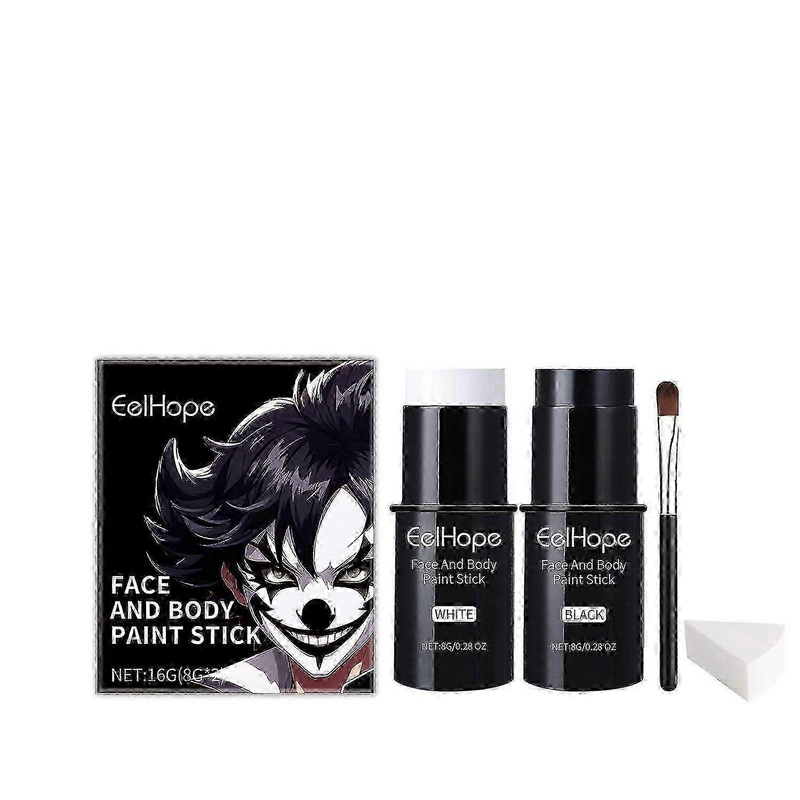 Halloween Make-Up Black White Body Painting Colours, 2 Colours Make-Up White Face Painting Set, Blendable Face Painting, Washable, Waterproof, Long-La